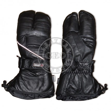 Two fingers Leather Ski Mittens